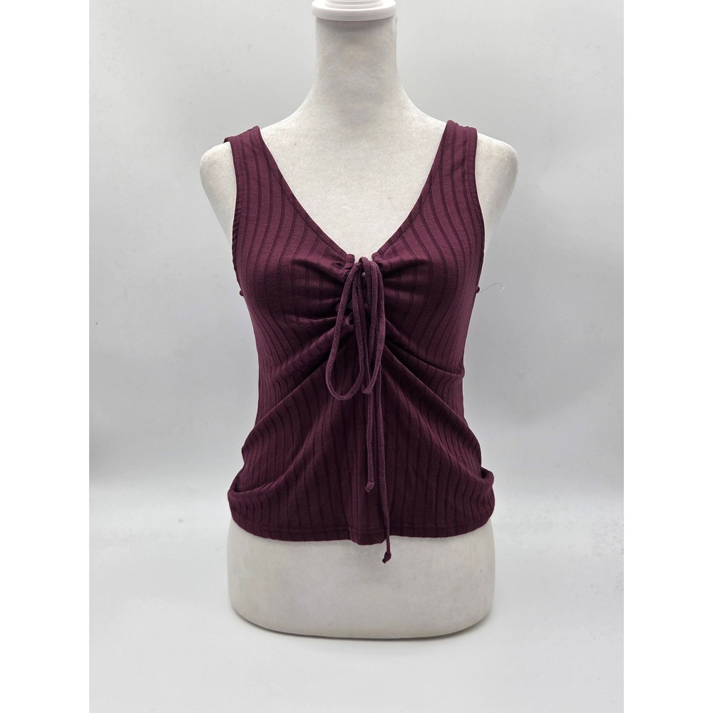 Project Social T Urban Outfitters Large Burgundy Ribbed Tie Front Tank 101-450